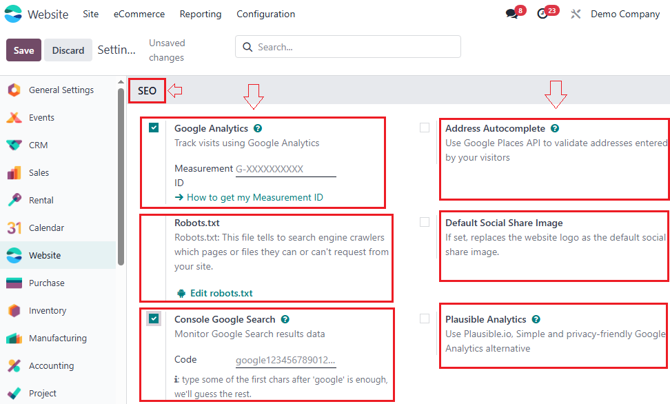 Odoo SEO Configuration Settings