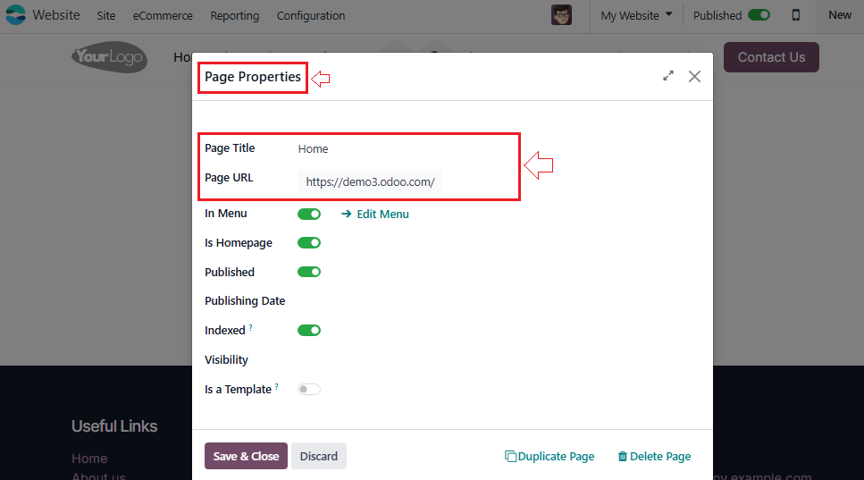 Odoo Page Properties