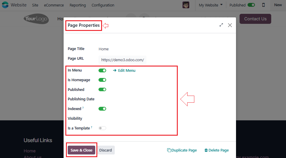 Odoo Page Properties