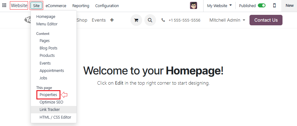 Odoo Website Properties